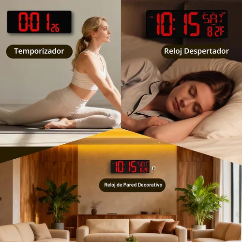 Miniatura 7 de Reloj de pared digital con pantalla grande: reloj digital LED de 16.5 pulgadas con control remoto, fecha, semana, DST automático, brillo ajustable