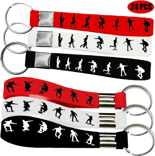 Miniatura 2 de Oringaga 24 llaveros de silicona con temática de monopatín, suministros para fiestas deportivas, decoraciones de diapasón de lujo, francoboro