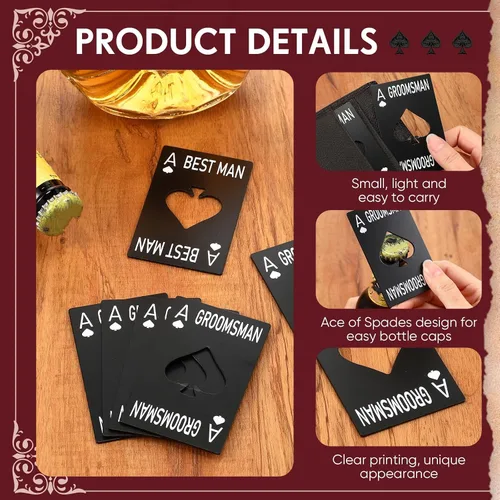 Miniatura 3 de 6 unidades de padrinos de boda abrebotellas padrinos de boda de acero inoxidable tamaño tarjeta de crédito tapa abrebotellas de cerveza, tarjeta
