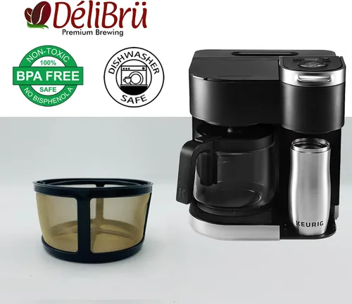Miniatura 6 de Delibru Filtro de café reutilizable Keurig K-Duo – 8-12 tazas de malla de tono dorado filtro permanente de café para cafeteras Keurig Duo