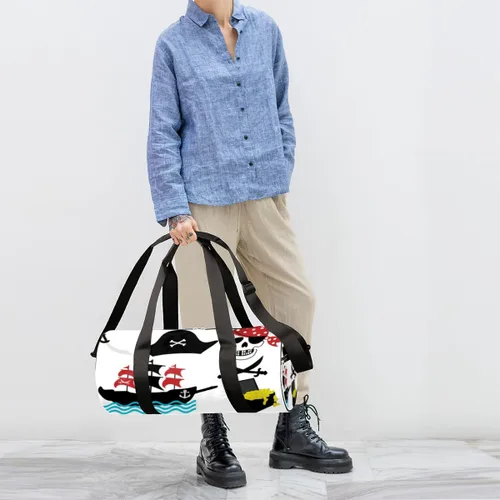Miniatura 4 de Bolsa de lona pirata de calavera con correa desmontable para el hombro, bolsa deportiva para gimnasio, bolsa deportiva para estudiantes, 17.6 x 9 x