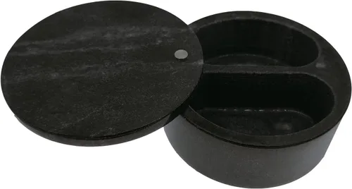 Miniatura 5 de Kerixi Bodega de sal de mármol y caja de almacenamiento con dos compartimentos, caja de sal con tapa giratoria para almacenar especias (negro)