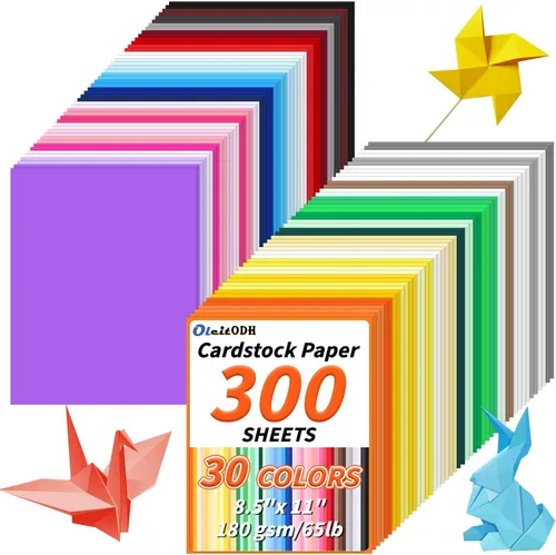 Oleitodh Cartulina de colores a granel 300 hojas, papel de cartulina de 8.5” x 11” 30 colores surtidos papel de construcción, cartulina de 180 g/m²