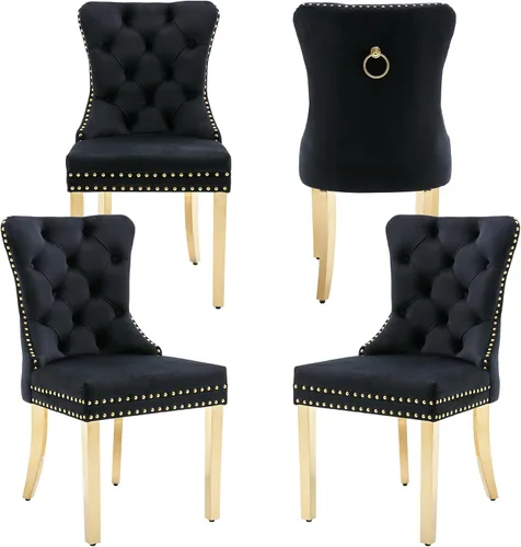 Miniatura 39 de Sillas de Comedor de Terciopelo Juego de 4, Colección Nikki Sillas de Comedor con Patas de Acero Inoxidable Plateado y Anilla, Silla Lateral de Lujo