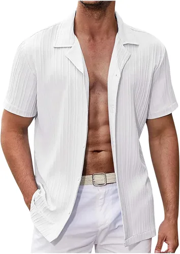 Blusas Verano Hombres 2023 2024 Camiseta cobertura sólida Tops Camisa Manga Corta botones Camisa Rebeca hawaiana