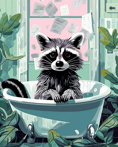 Miniatura 21 de Pintura por números para adultos, baño, animales, bricolaje, pintura al óleo digital, pintura acrílica, cebra, arte de pared, hojas verdes, bañera