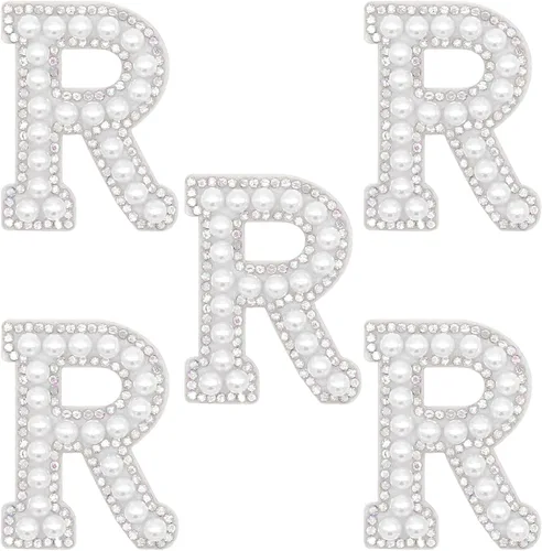 Miniatura 21 de Parche de letras A-Z para planchar con diamantes de imitación brillantes de perlas del alfabeto inglés, parche de costura para vestido de novia