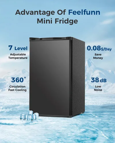 Miniatura 6 de Feelfunn Mini refrigerador con congelador, mini refrigerador de una sola puerta de 3.2 pies cúbicos con termostato ajustable, ahorro de energía