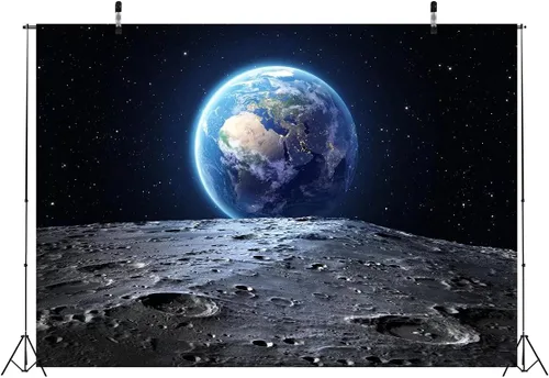 Miniatura 3 de BELECO Telón de fondo de tela de 5 x 3 pies, universo espacio exterior, superficie de la luna, planeta de la NASA, estrellas, huellas, fotografía