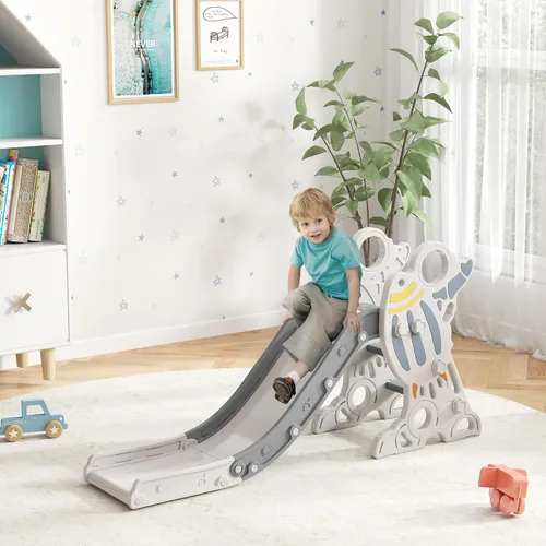 Miniatura 2 de Qaba Tobogán de interior para niños pequeños de 1.5 a 3 años, tobogán pequeño, juego de juguetes espaciales para niñas y niños, color gris