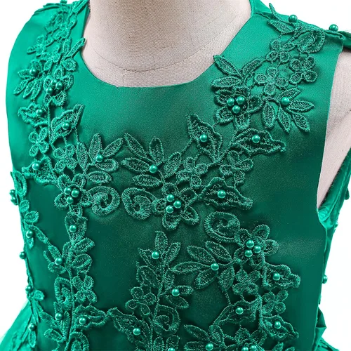 Miniatura 5 de Weileenice Vestido de dama de honor de encaje para niñas grandes, vestido de baile de boda, vestido de princesa para niños pequeños
