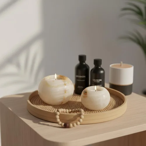 Miniatura 2 de Radicaln Portavelas de mármol de 4 pulgadas de ónix blanco hecho a mano, decorativo votivo para decoración del hogar, elegante juego de 3 mini