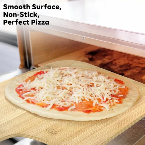 Miniatura 5 de Pala de pizza, paleta de pizza de bambú natural de 12 pulgadas, accesorios esenciales para hornos interiores y exteriores, hornear pizza casera