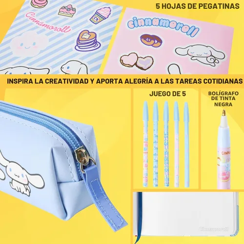 Miniatura 4 de Get Trend Regalos de Hello Kitty Cinnamoroll - Juego de papelería para cuaderno, bolígrafos kawaii, estuche para lápices, calcomanías de anime