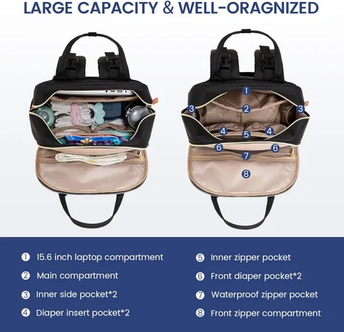 Miniatura 2 de LOVEVOOK Mochila para Pañales, Bolsa de Bebé con Cambiador, Mochila Grande para Pañales Niño Niña, Bolsa Impermeable para Registro de Bebé para Mamá