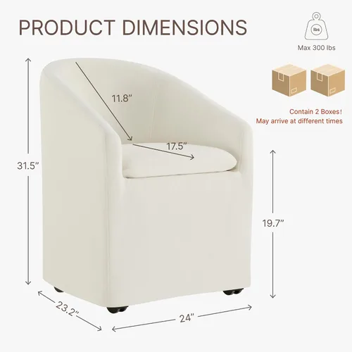 Miniatura 2 de KISLOT Sillas de comedor tapizadas con ruedas, funda lavable, sillas de comedor modernas con respaldo de barril y reposabrazos dobles para cocina