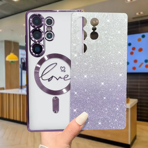 Miniatura 297 de ZONRW - Funda para Samsung Galaxy S22 Ultra magnética, para mujeres y niñas, cubierta trasera suave, lujosa, con corazón de amor, bling, degradado