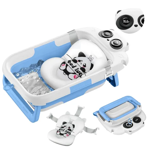 Miniatura 10 de Bañera plegable para recién nacidos a niños pequeños (0 a 24 meses), bañera portátil para bebés para viajes, bañera para recién nacidos con cojín