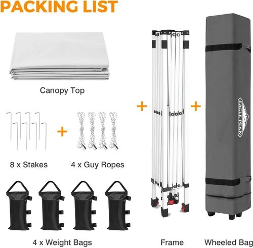 Miniatura 571 de EAGLE PEAK Tienda de campaña desplegable con bolsa de transporte con ruedas, 8 estacas, 4 cuerdas, 4 bolsas de peso, toldo de tienda de campaña