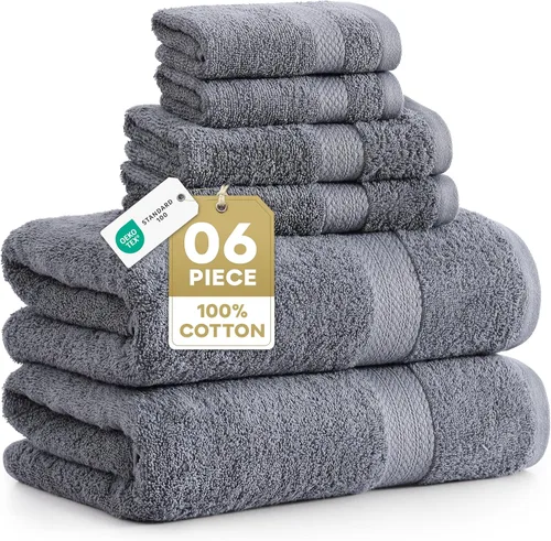Miniatura 11 de LANE LINEN Juego de 6 toallas turcas de 100 % algodón para baño, súper suaves, de secado rápido y altamente absorbentes, 2 toallas de baño, 2 paños