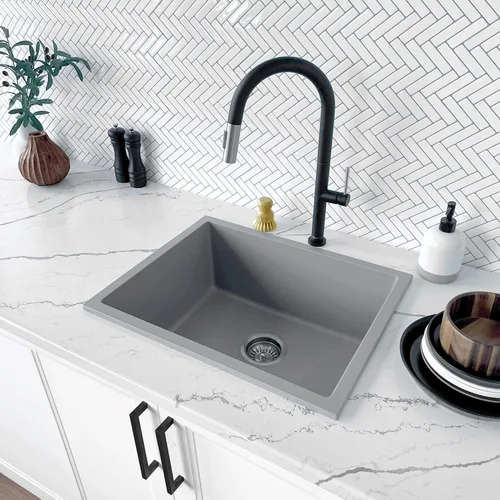 Miniatura 2 de Stylish S-822L - Fregadero de cocina de granito compuesto de 22 x 17.5 pulgadas, cuenco individual debajo del montaje y caída, 8.25 pulgadas