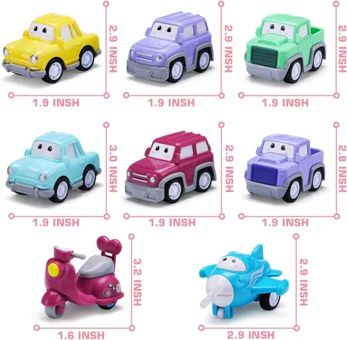 Miniatura 6 de Vehículo de juguete de dibujos animados para niña pequeña, camión transportador rosa 9 en 1 para bebés, automóvil de transporte de energía