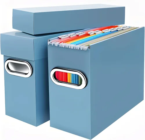 Miniatura 13 de Caja organizadora de archivos con tapa y asa, cajas de almacenamiento de carpetas de archivos colgantes de cartón grueso para tamaño carta, Negro