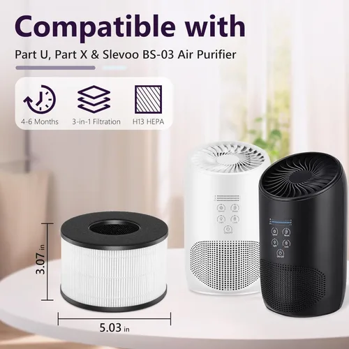 Miniatura 2 de SAKEGDY Reemplazo del filtro HEPA BS-03, compatible con purificador de aire PARTU BS-03 y purificador de filtro de aire Slevoo BS-03, filtración 3