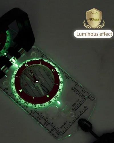 Miniatura 4 de Brújula de campo con espejo para mapas BIJIA - Brújula con espejo de declinación ajustable, clinómetro y luz LED para senderismo, camping