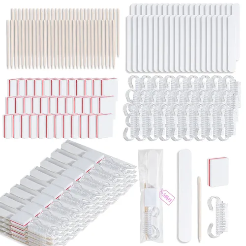 Miniatura 8 de 20 juegos de kit de manicura desechable básico de 4 piezas para viajes, cepillo de agarre, mini pulidor de uñas, lima de uñas y palo de madera