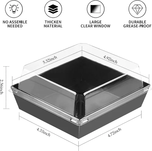 Miniatura 2 de Ocmoiy Cajas pequeñas de charcutería con tapas transparentes, recipientes de papel desechables para alimentos para llevar, cajas de postre de Negro