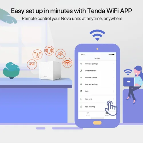 Miniatura 6 de Tenda Nova Mesh WiFi System MW12 - Cubre hasta 4000 pies cuadrados - Sistema de malla WiFi AC2100 de tres bandas para todo el hogar - Enrutador