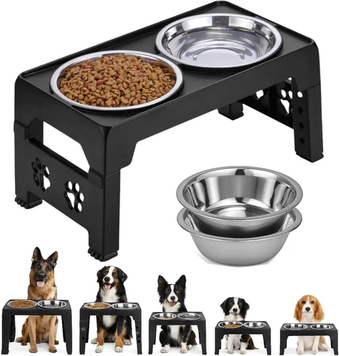 Miniatura 9 de LALOBLUE Cuencos elevados para perros, cuenco elevado para perros con 2 cuencos de comida de acero inoxidable para perros, soporte ajustable a 5