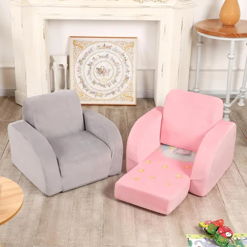 Miniatura 6 de MOMCAYWEX Sofá para niños, sofá abierto 3 en 1, cómodo tumbona para niños, tela de terciopelo, gris