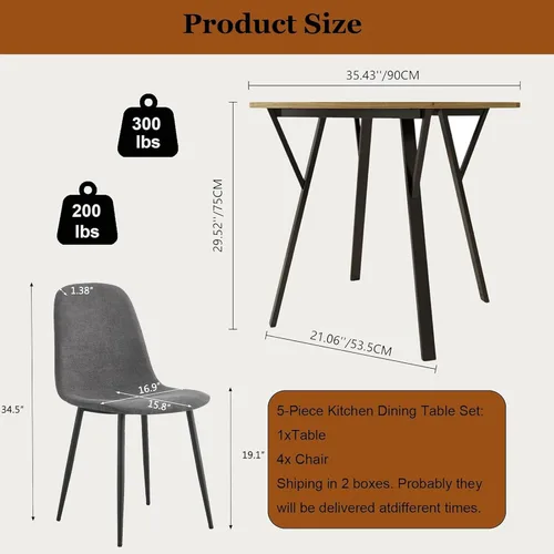 Miniatura 6 de Juego de mesa de comedor redonda para 4, mesa de cocina redonda rústica de 36 pulgadas y 4 sillas de comedor de lino y algodón gris oscuro, marco