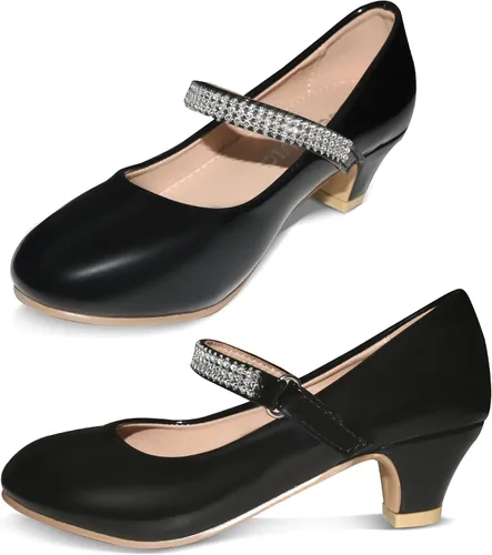 BESSIVIC Zapatos de vestir para niñas, zapatos Mary Jane para niñas con tacón bajo, zapatos planos de ballet de flores de princesa para bodas,