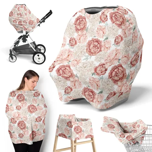 Sweet Jojo Designs Funda de asiento de coche para bebé, color rosa rubor, estilo bohemio, Shabby Chic floral, para lactancia, silla alta, carrito de