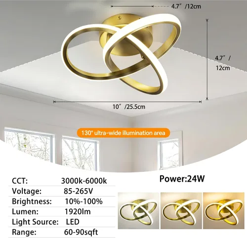 Miniatura 4 de Lámpara de techo moderna de 10 pulgadas, lámpara de techo regulable LED de 24 W con control remoto, temperatura de color ajustable de 3000 a 6000 K