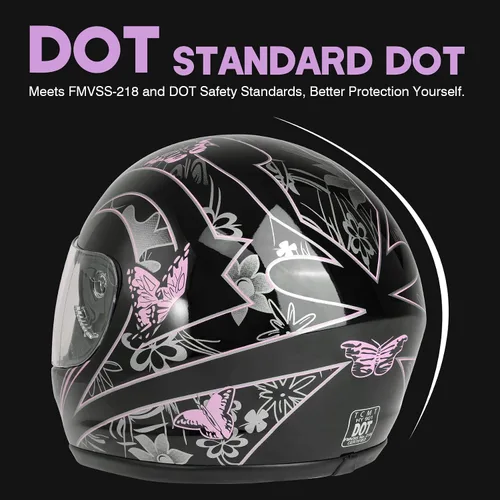Miniatura 5 de SLMOTO DOT - Casco de motocicleta de rostro completo para adultos, mariposa rosa y negra, tapa abatible, casco de rostro completo para calle