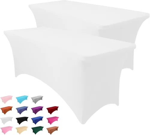 Miniatura 10 de Heochy - 2 piezas de mantel de 4 pies para mesa rectangular - Mantel rectangular elástico de spandex negro para cumpleaños, cóctel, boda, fiesta