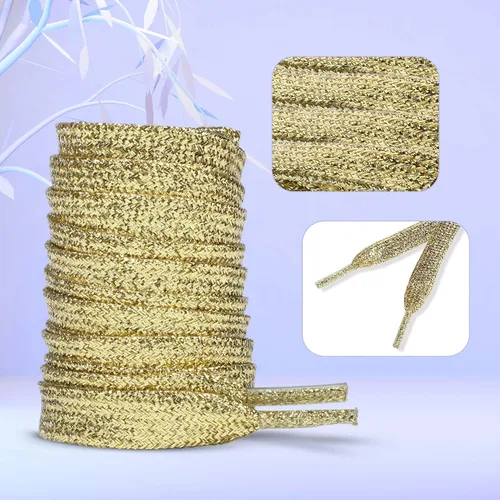 Miniatura 6 de MOTZU 2 pares de cordones planos con purpurina de 45 pulgadas para zapatillas de lona atléticas, cordones brillantes para zapatos de niños