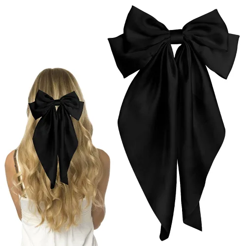 Miniatura 16 de Pufandor - Lazo para el cabello de satén sedoso para mujeres, lazos rojos para niñas, pasadores de lazo, cola larga con clips, lazos grandes