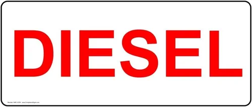 ComplianceSigns. com Etiqueta de seguridad diesel, vinilo flexible de 14 x 5 pulgadas con respaldo adhesivo para combustible, letreros de seguridad
