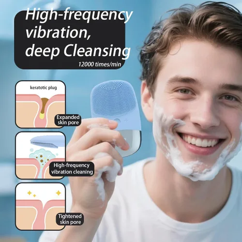 Miniatura 2 de Cepillo de limpieza facial, limpiador facial eléctrico 3 en 1, masajeador vibratorio, IPX7 impermeable, cepillo de poros recargable por USB