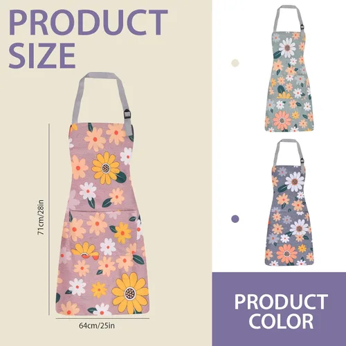Miniatura 2 de 3 Pack Floral Apron for Women with Pockets, Adjustable Aprons for Women for Kitchen Cooking