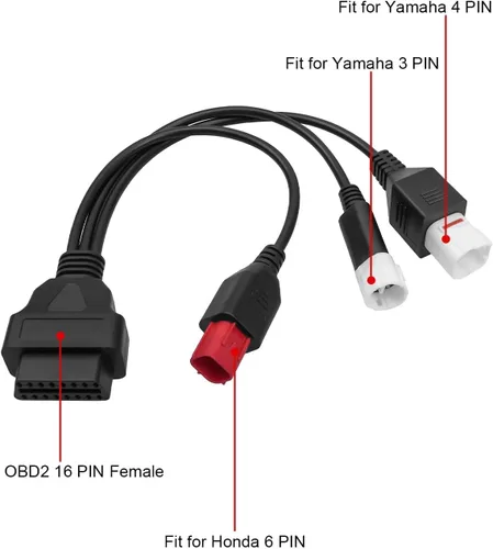 Miniatura 2 de Adaptador de diagnóstico OBD2 3 en 1 compatible con Yamaha Euro5 motocicleta Honda CRF KTM Moto Guz-zi Piag-gio Vespa, cable adaptador OBD2, cable