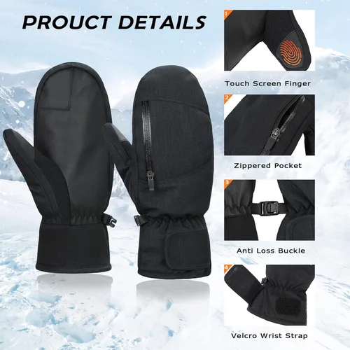 Miniatura 2 de Century Star Guantes de esquí para hombres y mujeres, guantes de snowboard para pantalla táctil, guantes de nieve impermeables para motos de nieve
