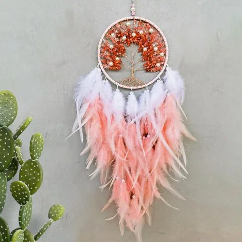 Miniatura 10 de Atrapasueños, árbol de la vida rosa atrapasueños, decoración de pared con piedra de cristal curativo natural, cristal rosa perfecto hecho a mano