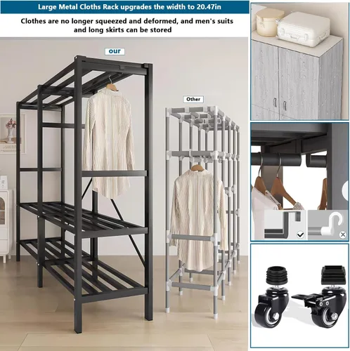 Miniatura 6 de Perchero cubierto resistente con puerta magnética, plegable, portátil, para colgar ropa, perchero de metal negro con ruedas (negro, 49.12 pulgadas)
