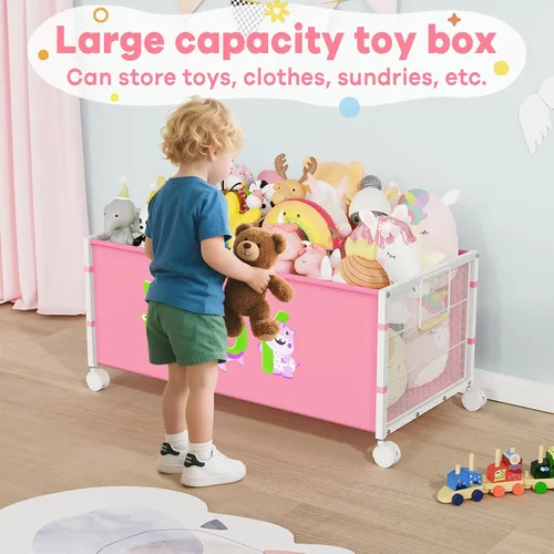 Miniatura 3 de JBBTOOL Caja de juguetes grande, organizador de almacenamiento de juguetes para niños, baúl de juguetes para niños pequeños con ruedas de 360°, caja